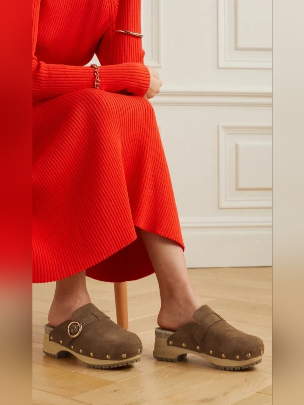 See By Chloe Viviane Women’s CalfSuede Studded Clog Mule Brown Cognac EU 39/US 9